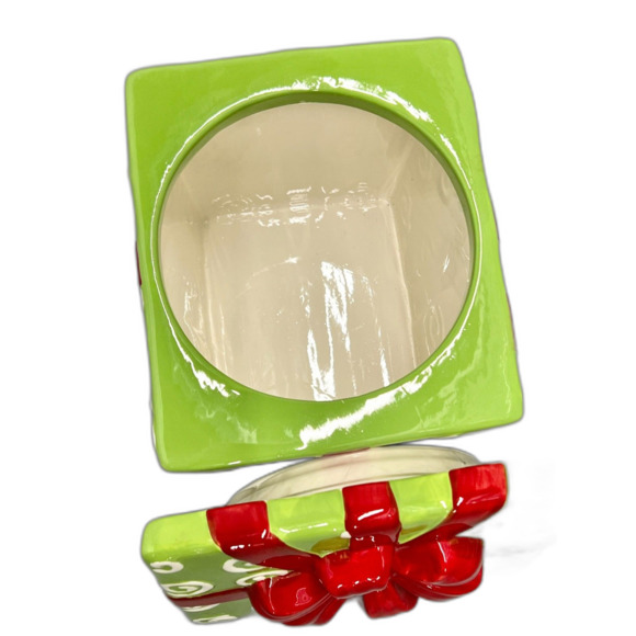 Christmas Holiday Cookie Jar Home Decor Package Green White Red Bow Ceramic Y2K - Picture 4 of 4